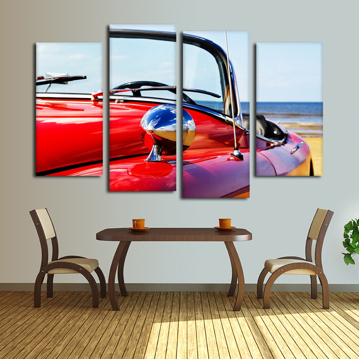 Classic Red Car Multi Panel Canvas Wall Art