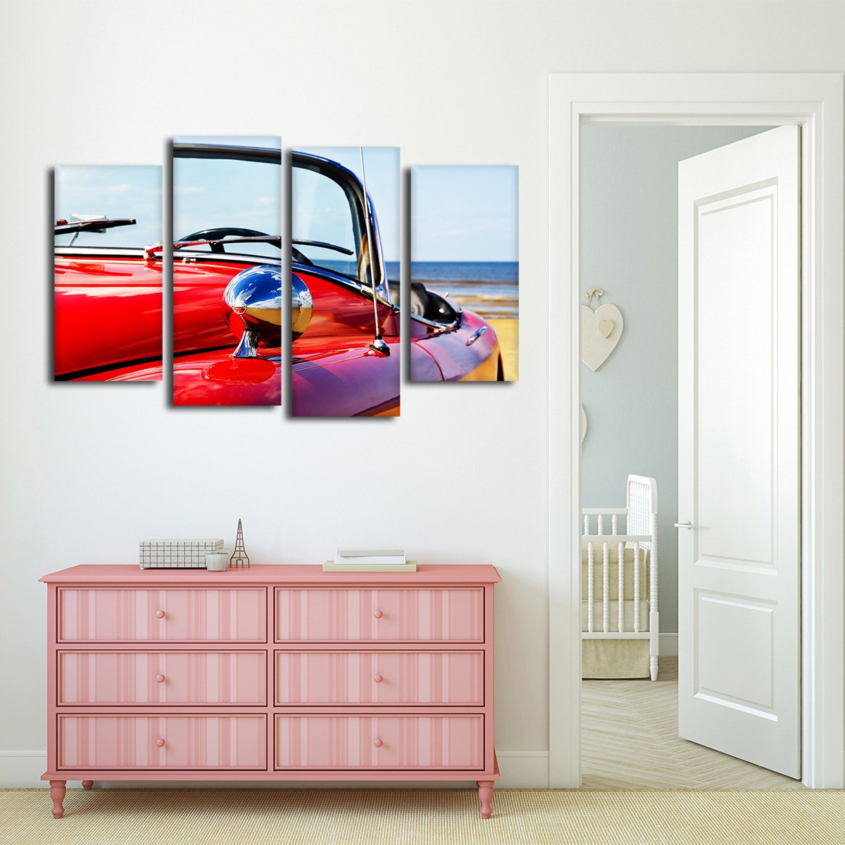 Classic Red Car Multi Panel Canvas Wall Art