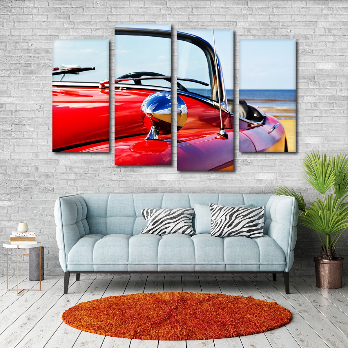 Classic Red Car Multi Panel Canvas Wall Art