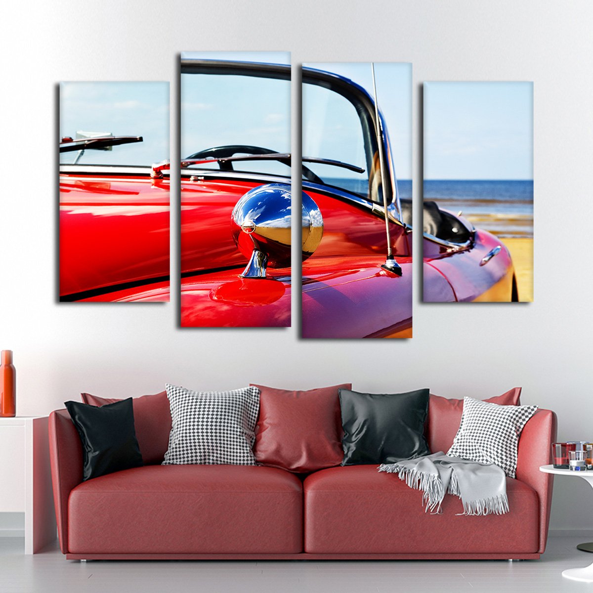 Classic Red Car Multi Panel Canvas Wall Art
