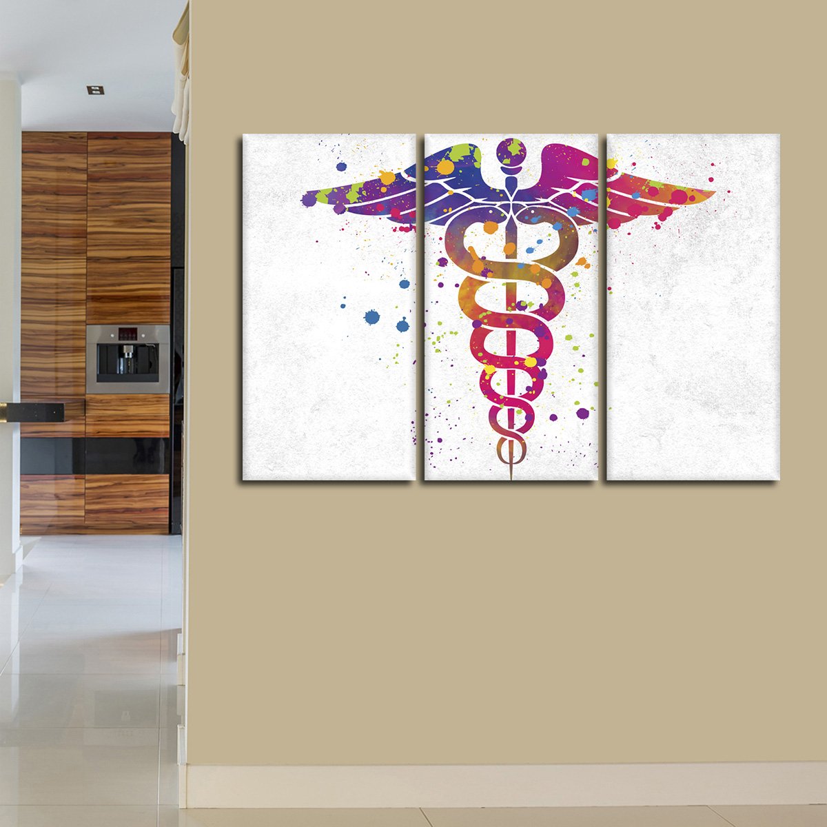 Colorful Caduceus Multi Panel Canvas Wall Art