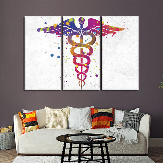 Colorful Caduceus Multi Panel Canvas Wall Art