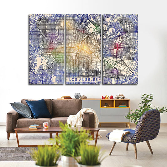 Colorful Los Angeles Map Multi Panel Canvas Wall Art