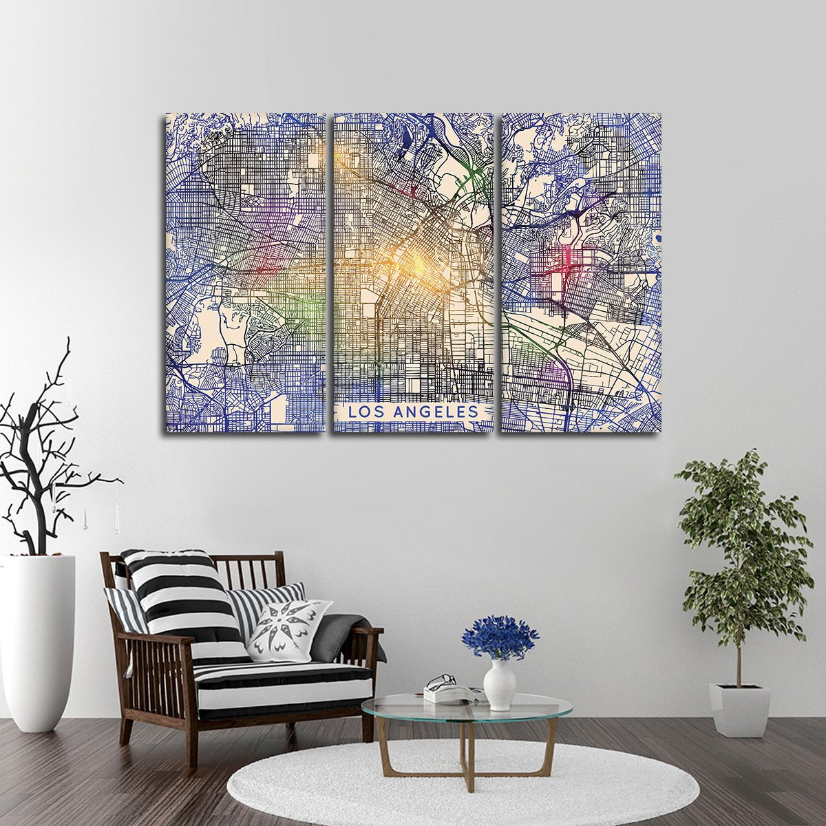 Colorful Los Angeles Map Multi Panel Canvas Wall Art