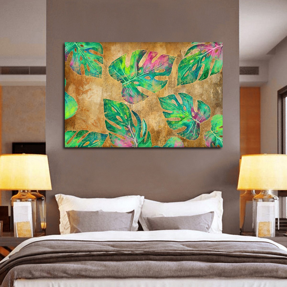 Colorful Monstera Leaves Multi Panel Canvas Wall Art
