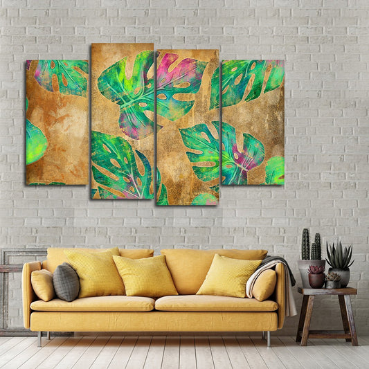 Colorful Monstera Leaves Multi Panel Canvas Wall Art