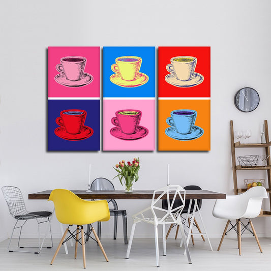 Colorful Coffee Mugs Multi Panel Canvas Wall Art