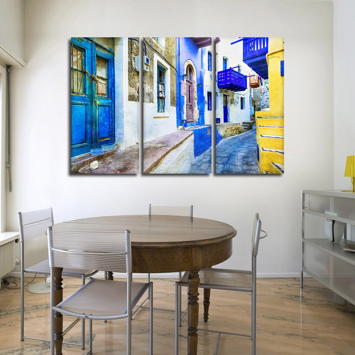 Colorful Street In Greece Multi Panel Canvas Wall Art