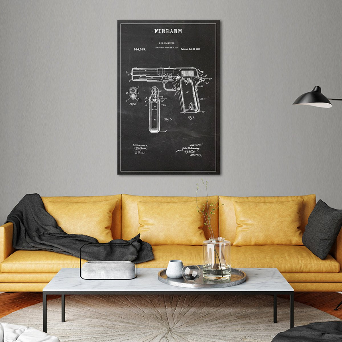 Firearm Patent BW Canvas Wall Art