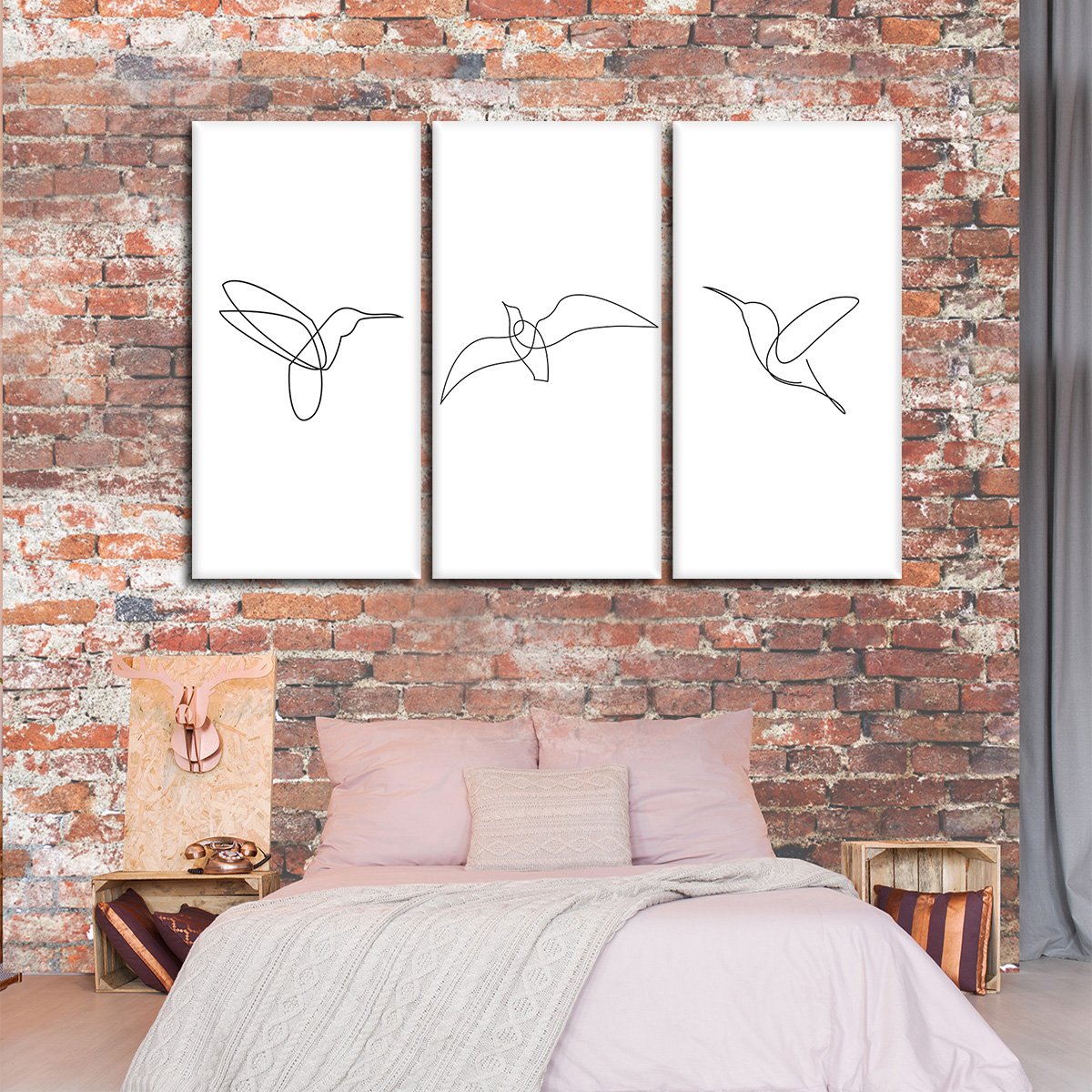 Continuous Line Birds Multi Panel Canvas Wall Art