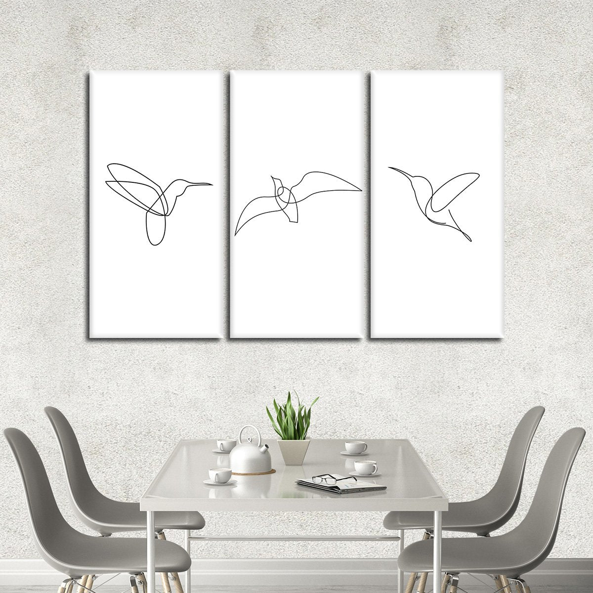 Continuous Line Birds Multi Panel Canvas Wall Art