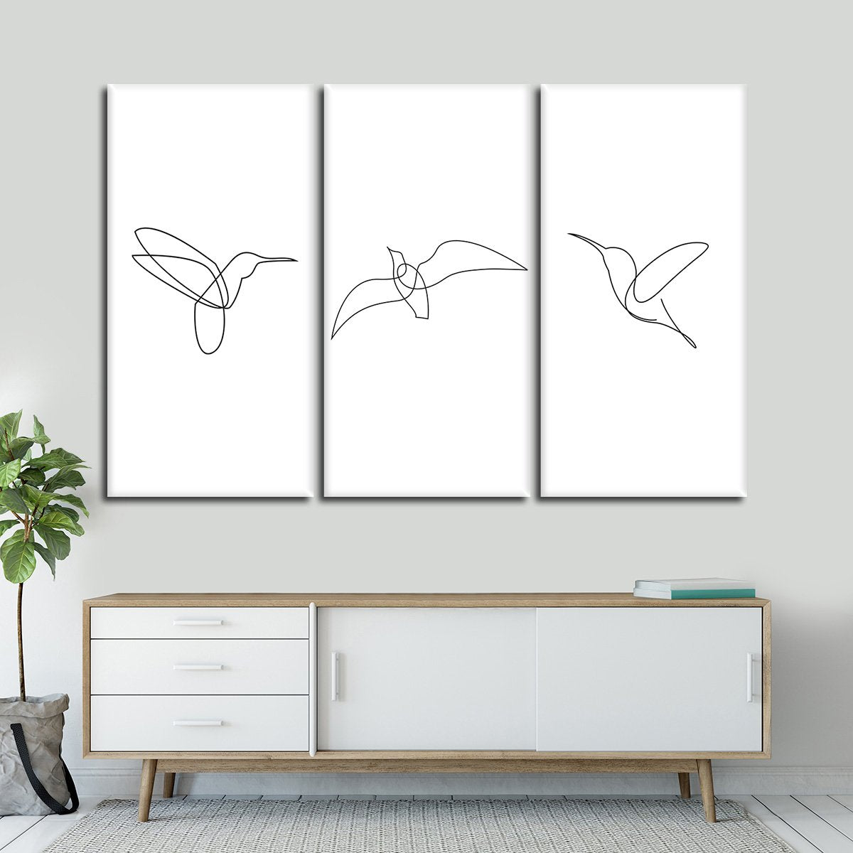 Continuous Line Birds Multi Panel Canvas Wall Art