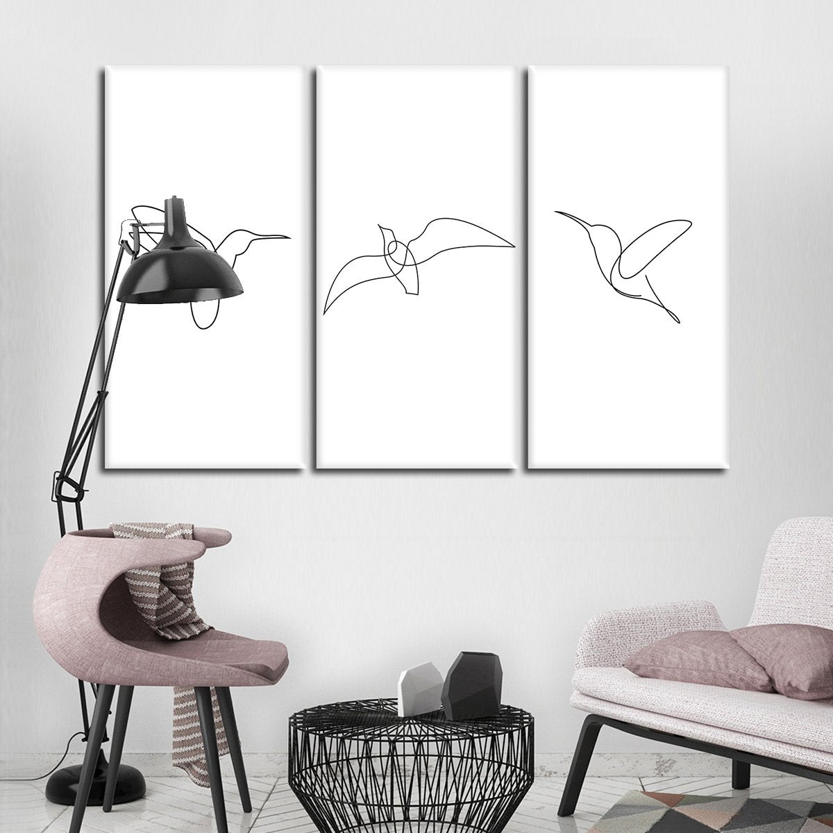 Continuous Line Birds Multi Panel Canvas Wall Art