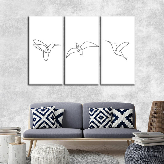 Continuous Line Birds Multi Panel Canvas Wall Art