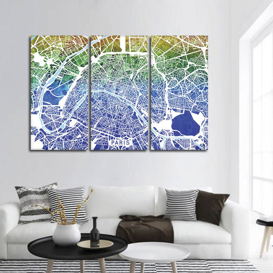 Cool Paris Map Multi Panel Canvas Wall Art