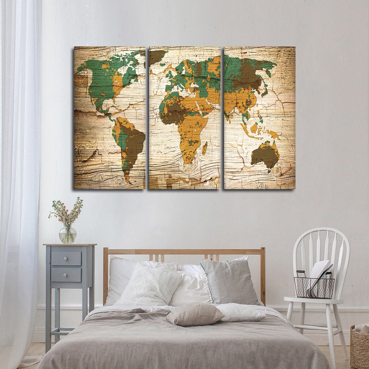 Wooden Safari World Map Multi Panel Canvas Wall Art