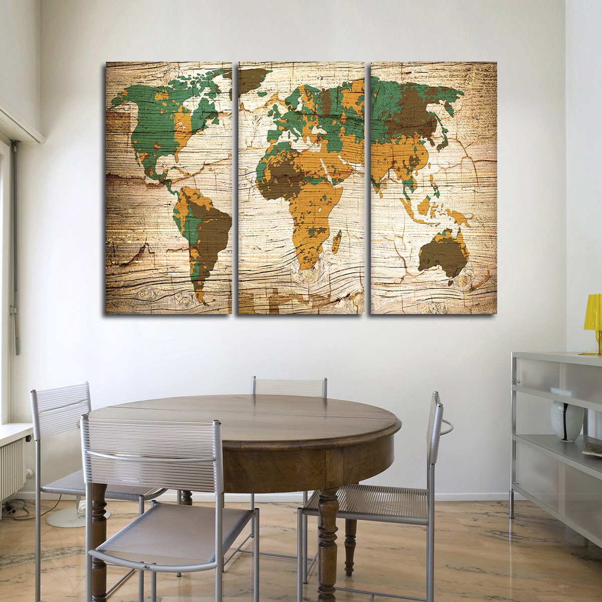 Wooden Safari World Map Multi Panel Canvas Wall Art