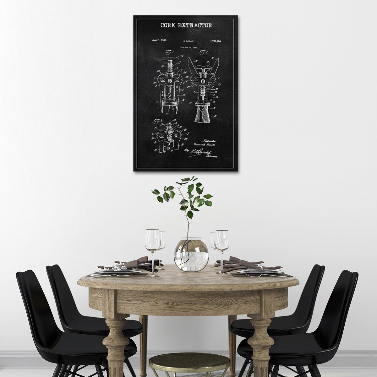 Cork Extractor Patent BW Canvas Wall Art