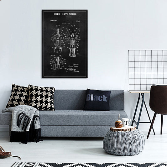 Cork Extractor Patent BW Canvas Wall Art