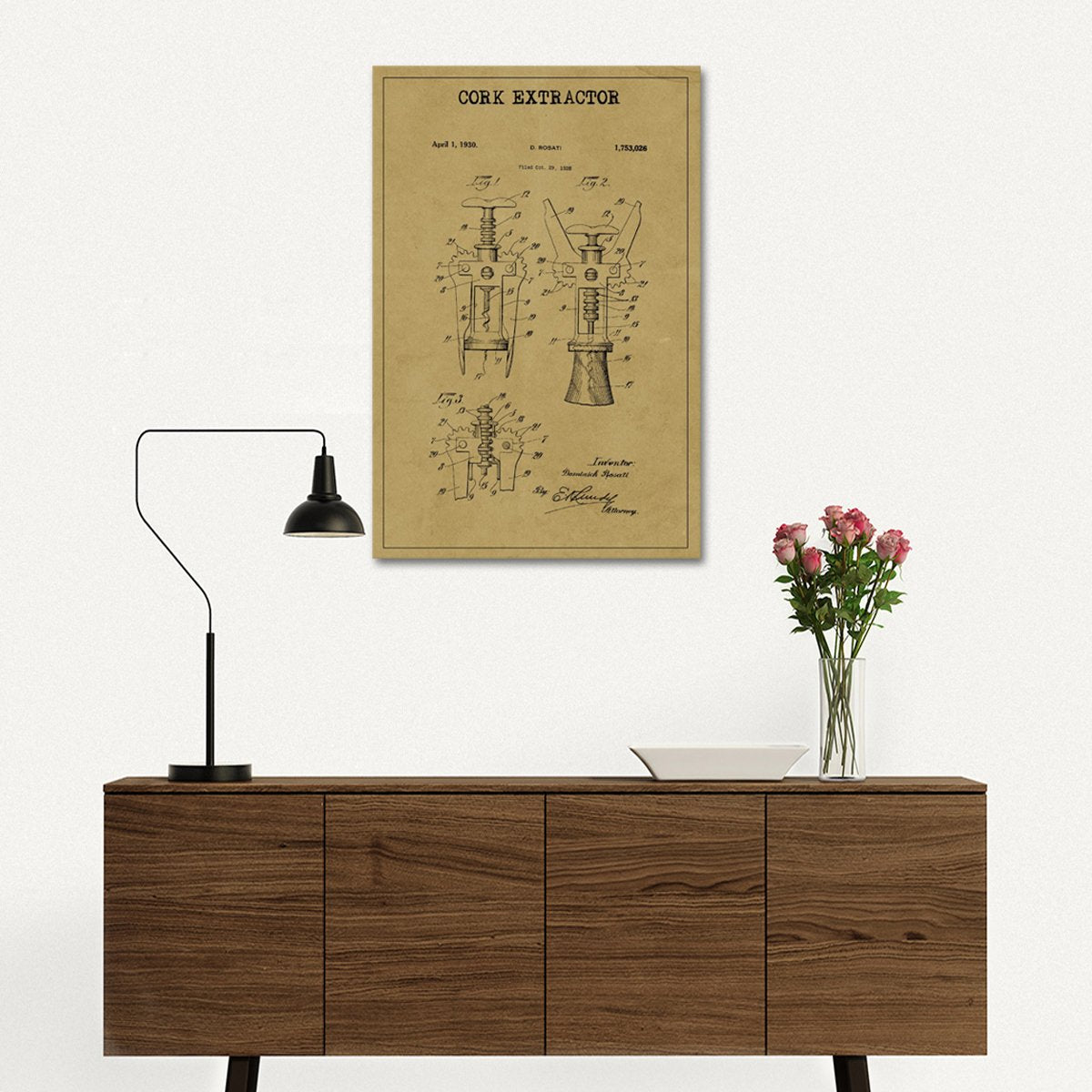 Cork Extractor Patent Canvas Wall Art