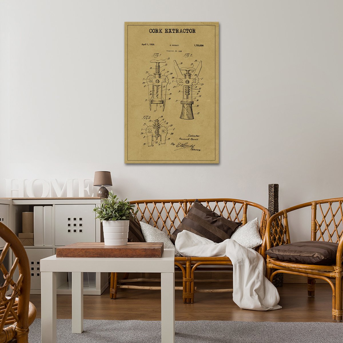 Cork Extractor Patent Canvas Wall Art