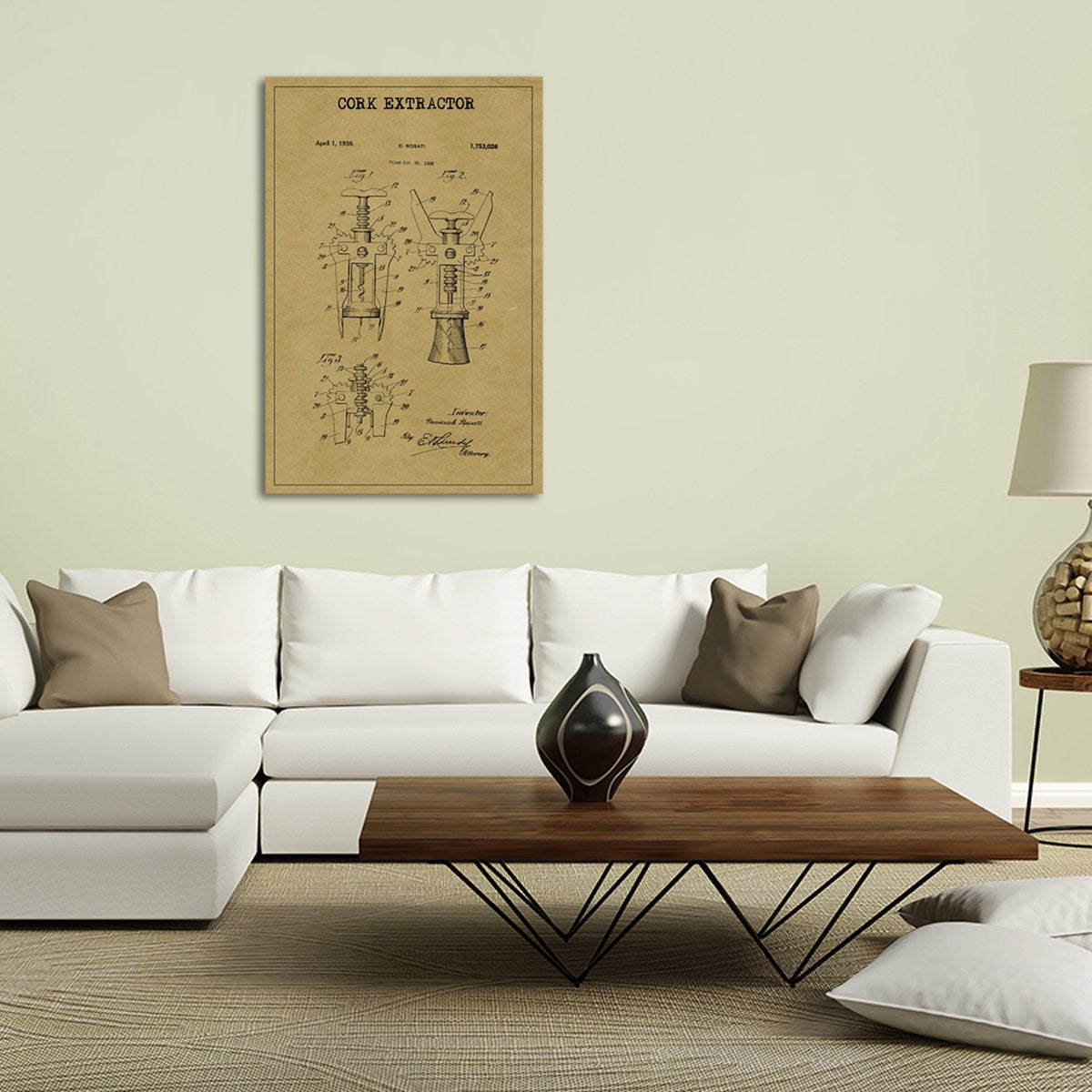 Cork Extractor Patent Canvas Wall Art