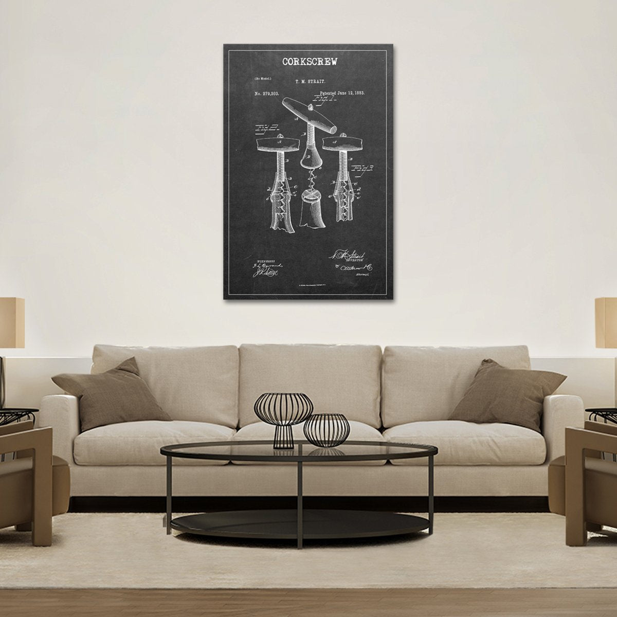 Corkscrew Patent BW Canvas Wall Art
