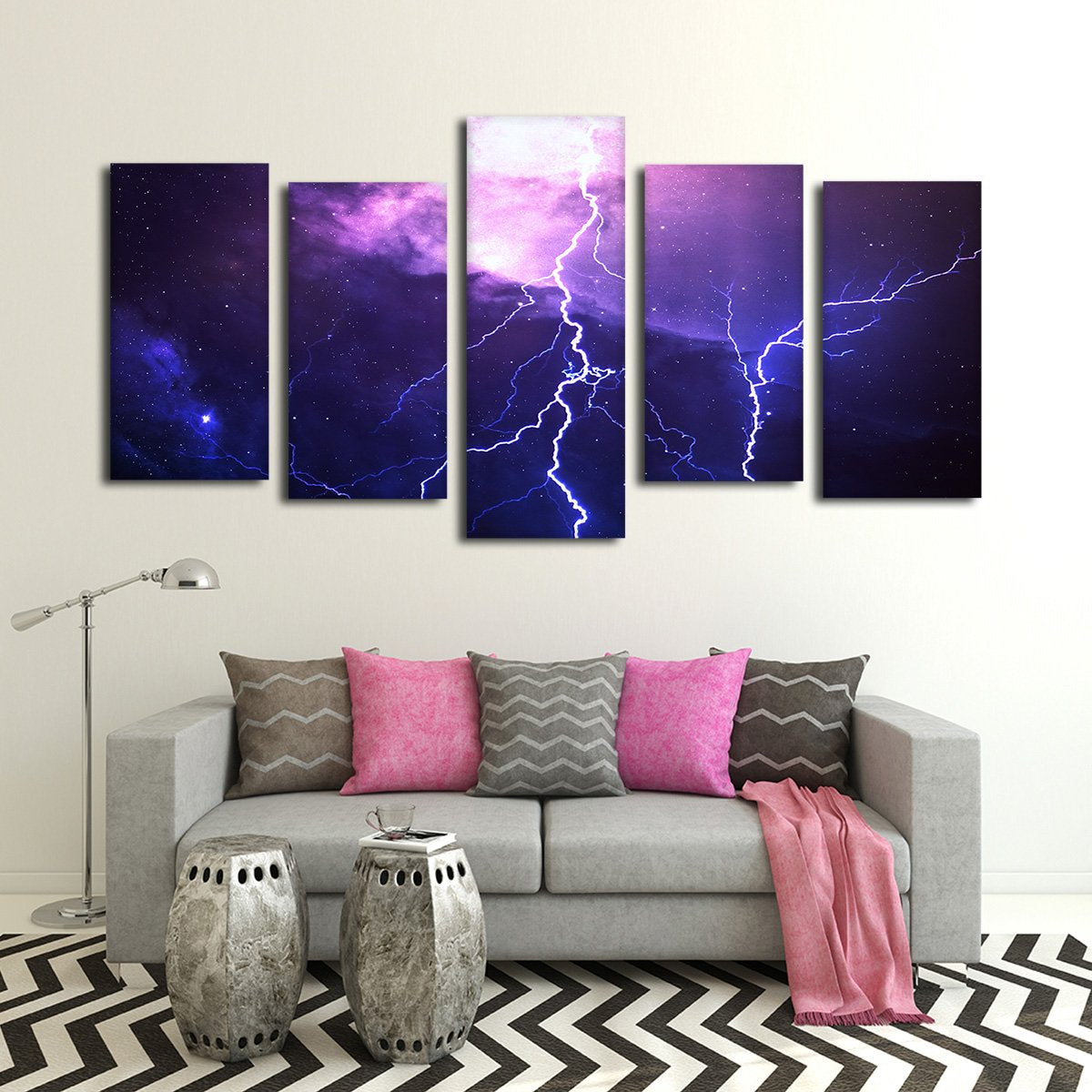 Cosmic Lightning Multi Panel Canvas Wall Art