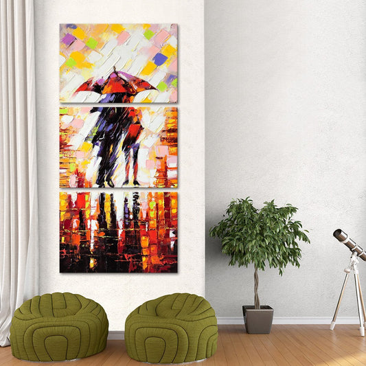 Couple Under Umbrella Multi Panel Canvas Wall Art
