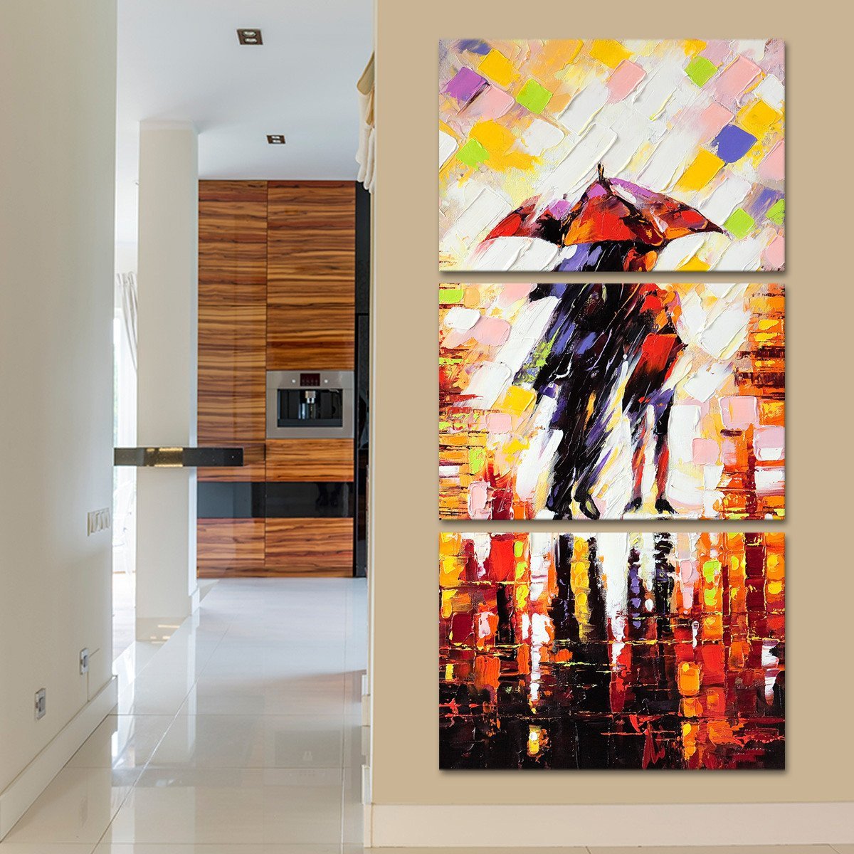 Couple Under Umbrella Multi Panel Canvas Wall Art
