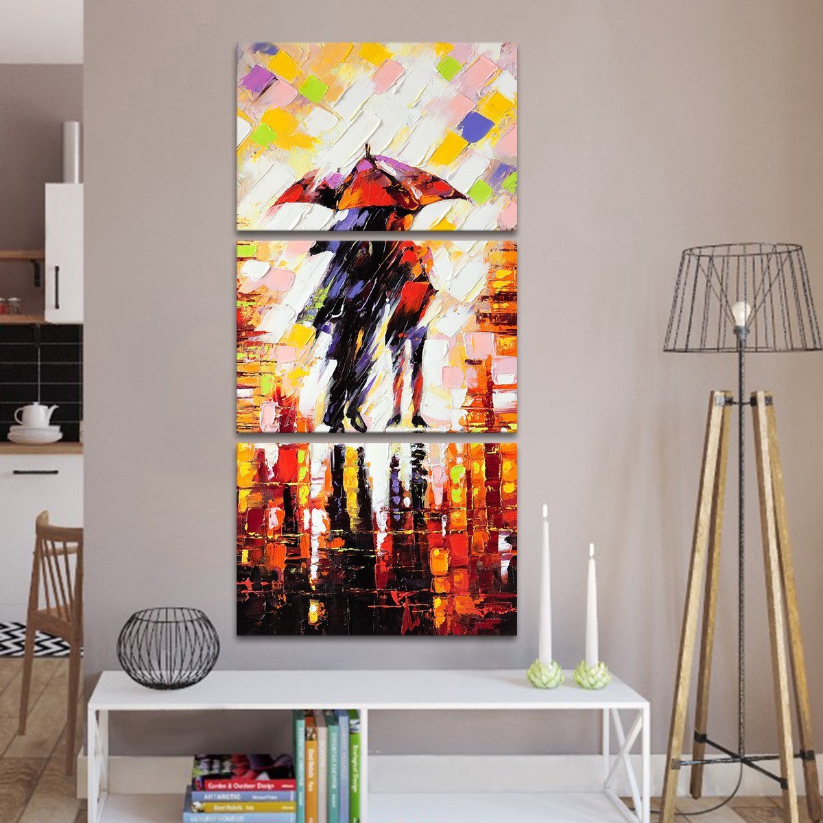 Couple Under Umbrella Multi Panel Canvas Wall Art