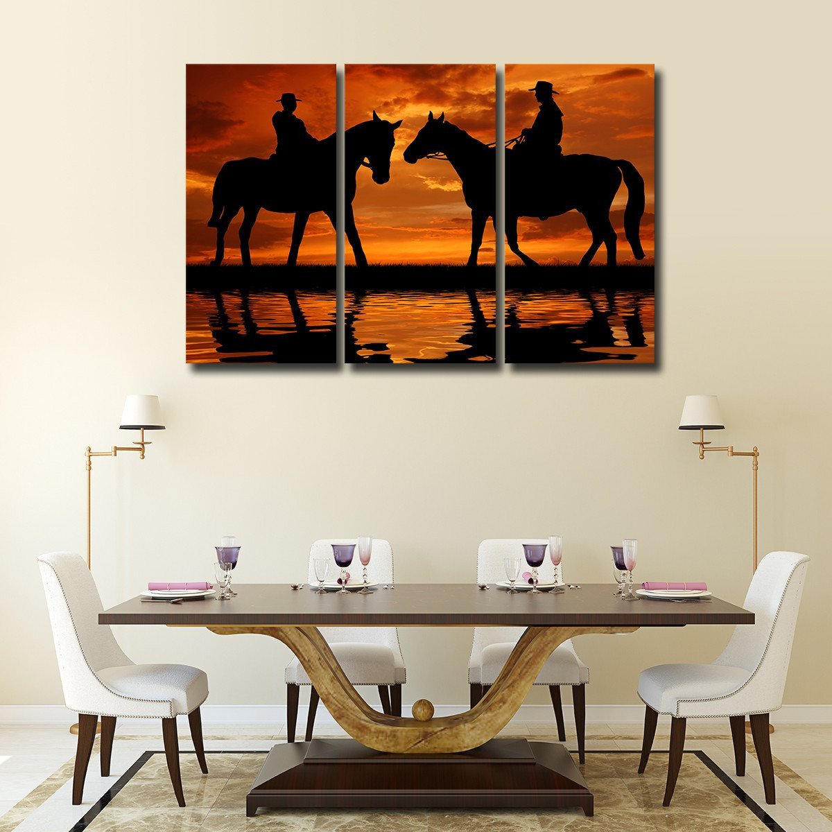 Cowboys At Dawn Multi Panel Canvas Wall Art