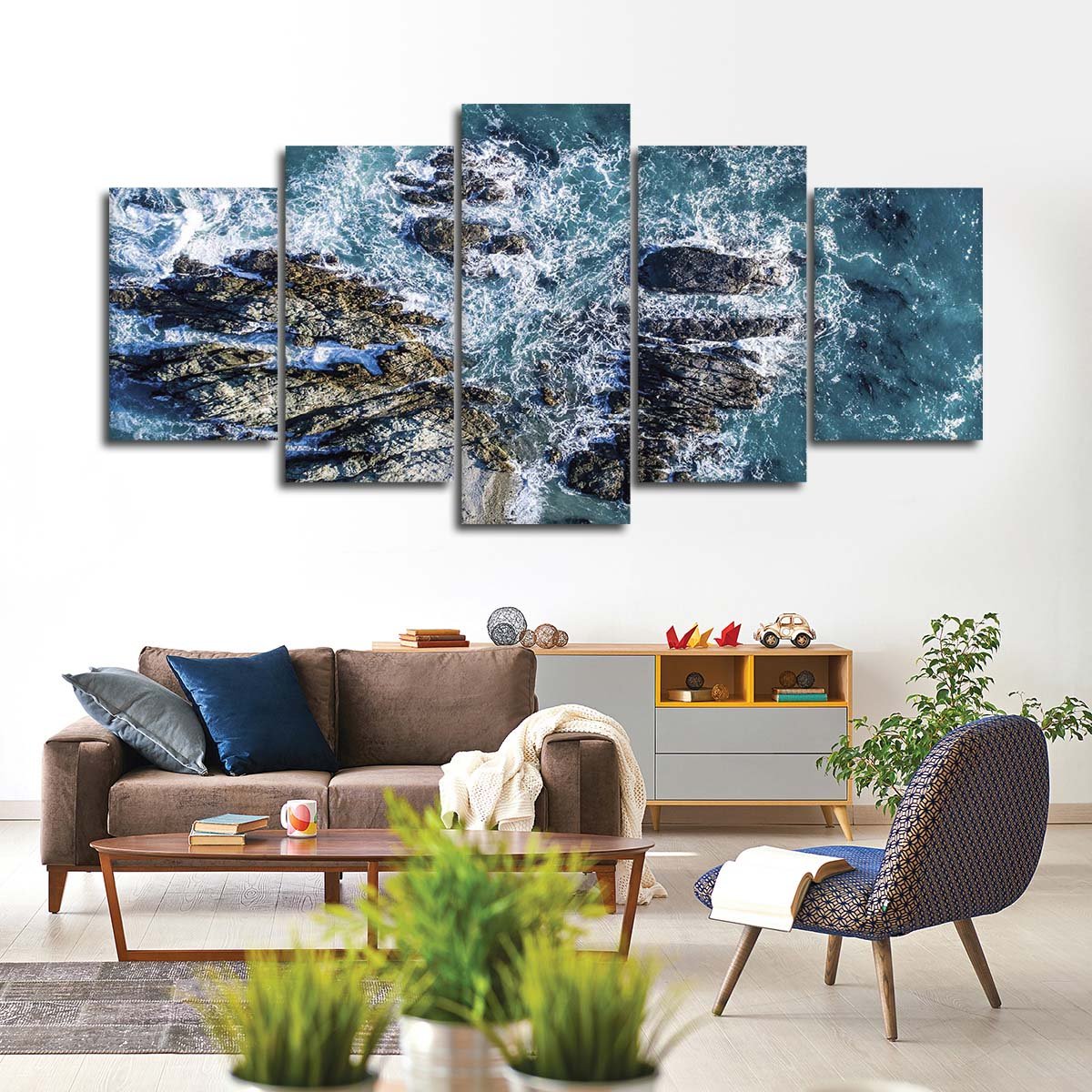 Crash On The Rocks Multi Panel Canvas Wall Art