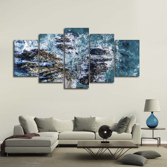 Crash On The Rocks Multi Panel Canvas Wall Art