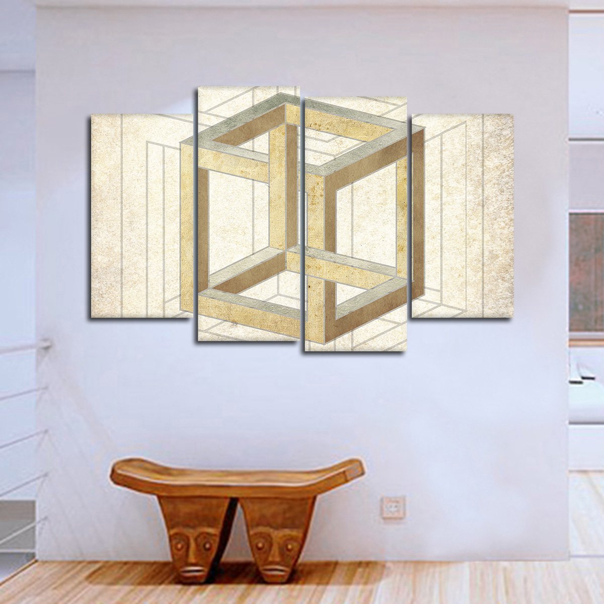 Cream Cube Illusion Multi Panel Canvas Wall Art