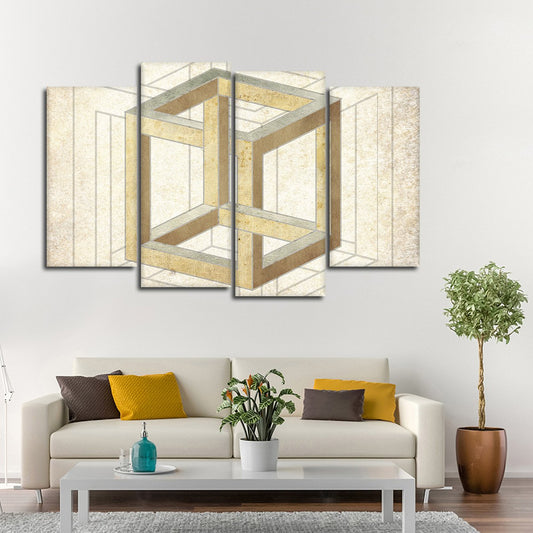 Cream Cube Illusion Multi Panel Canvas Wall Art