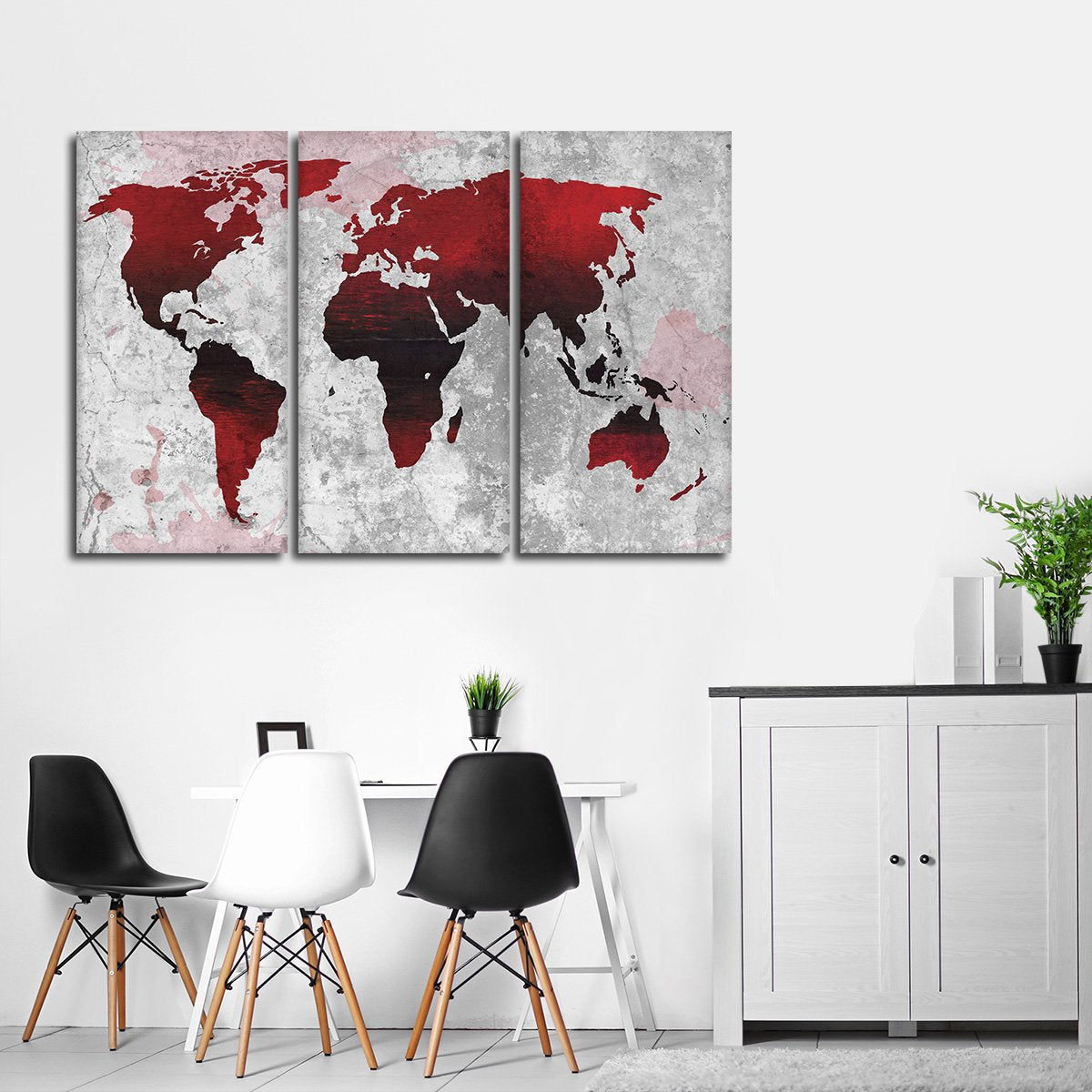 Crimson World Map Multi Panel Canvas Wall Art