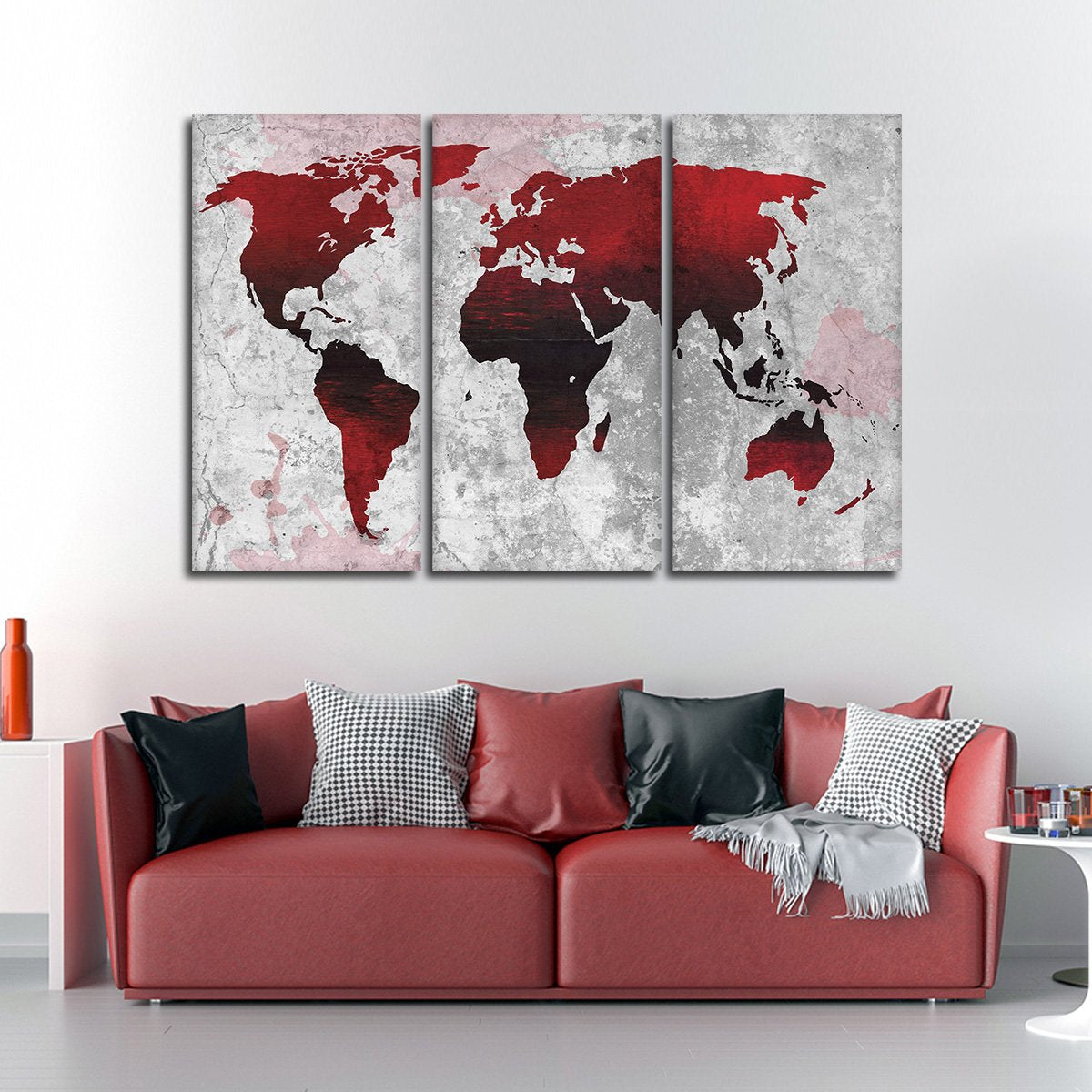 Crimson World Map Multi Panel Canvas Wall Art