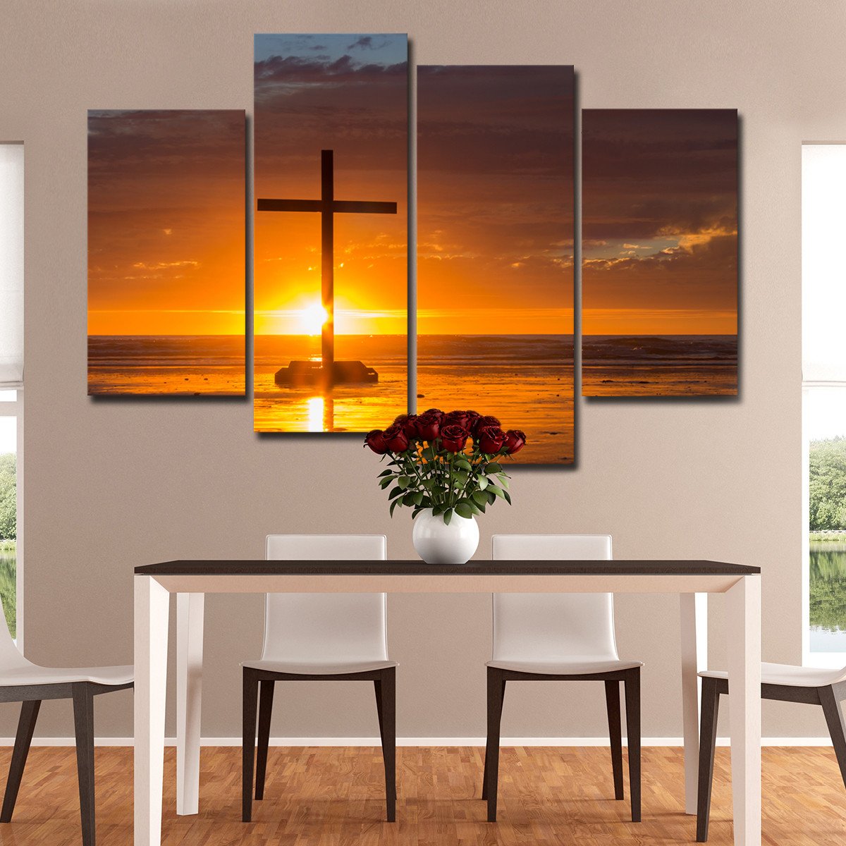 Cross Sunset Multi Panel Canvas Wall Art