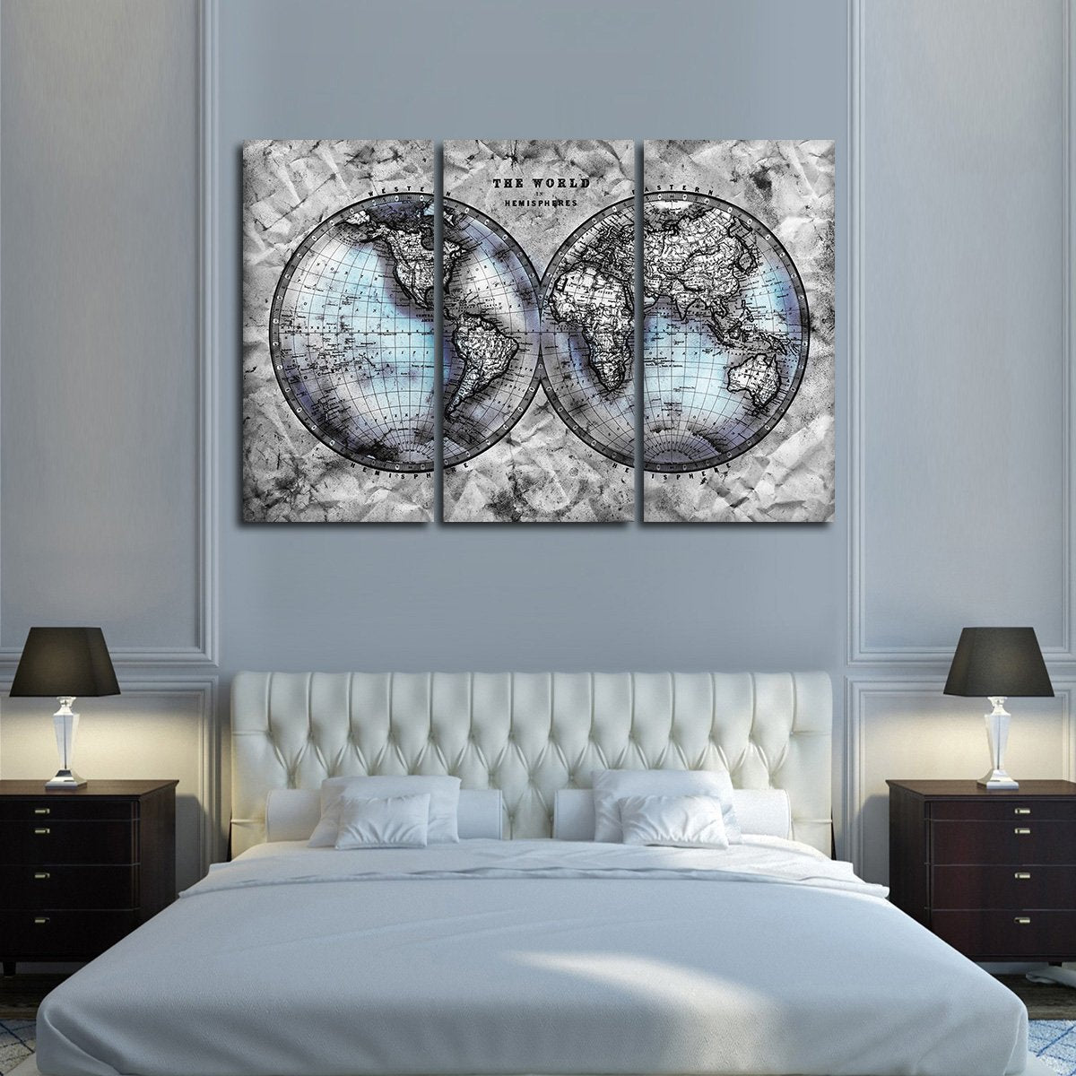 Crumbled Hemispheres Map Multi Panel Canvas Wall Art