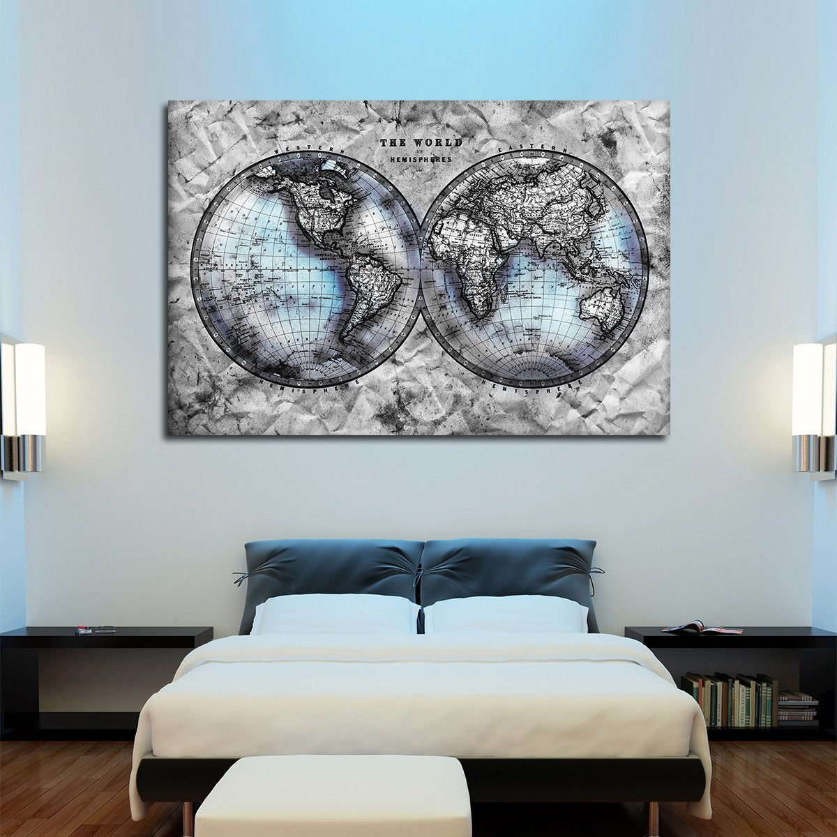 Crumbled Hemispheres Map Multi Panel Canvas Wall Art