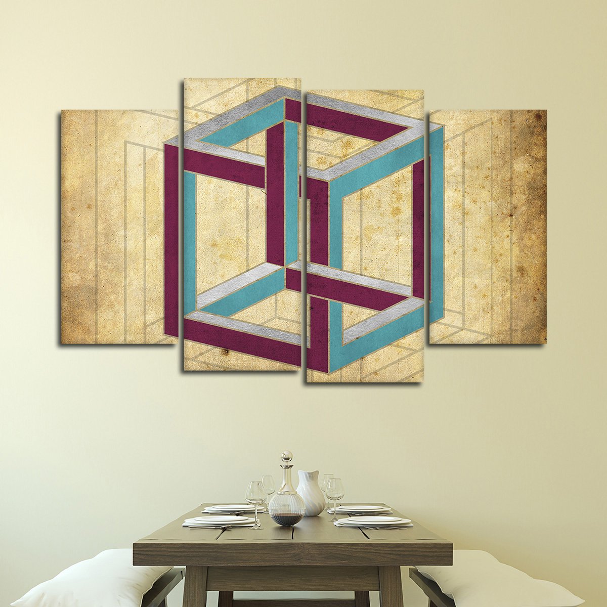 Cube Illusion Multi Panel Canvas Wall Art