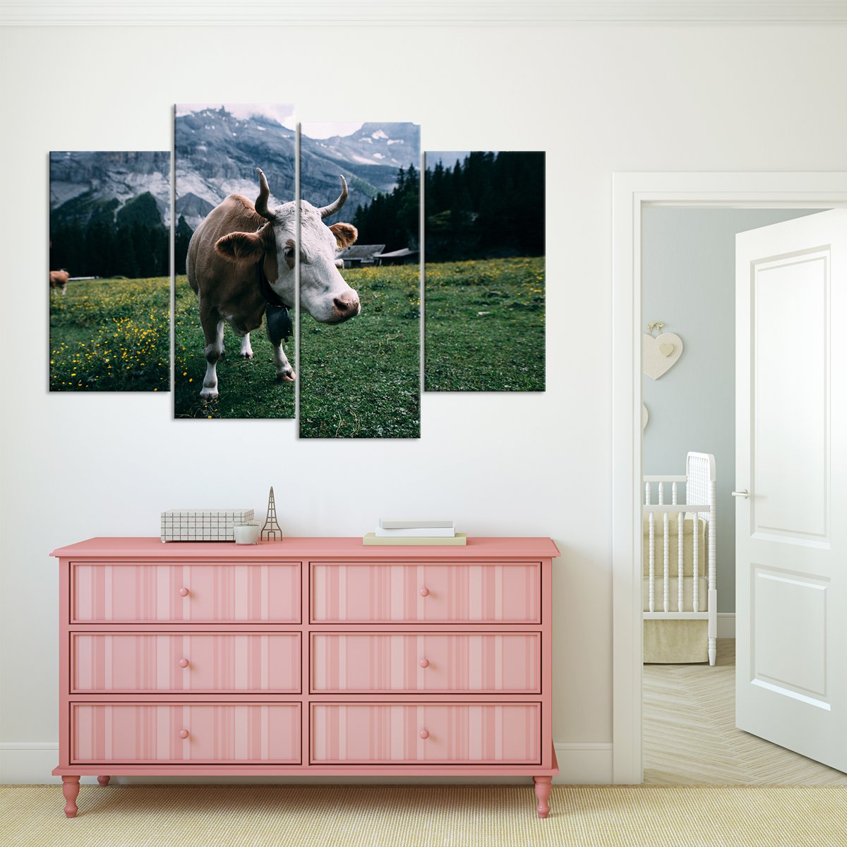 Curious Cow Multi Panel Canvas Wall Art