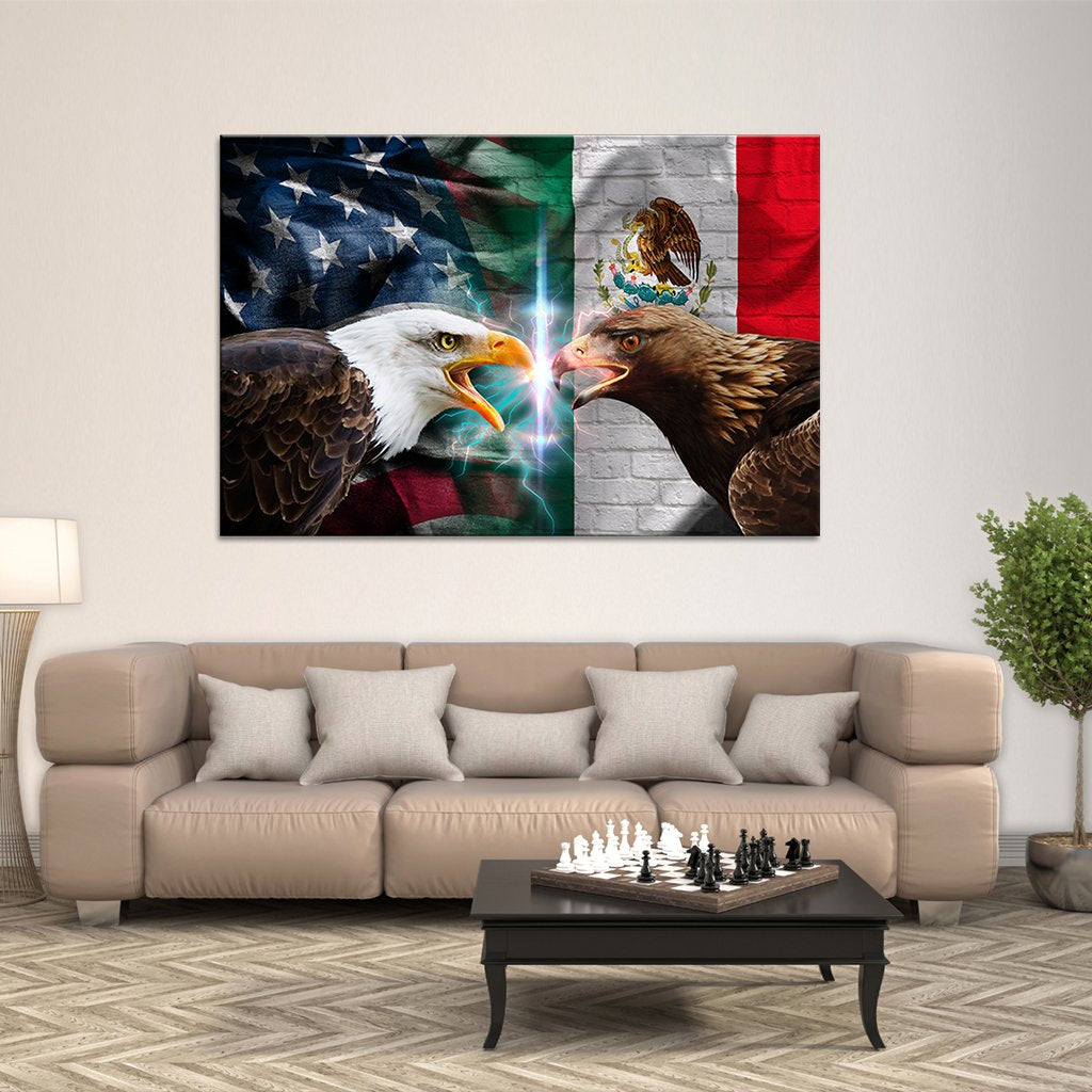 America and Mexico Eagles Flag Multi Panel Canvas Wall Art