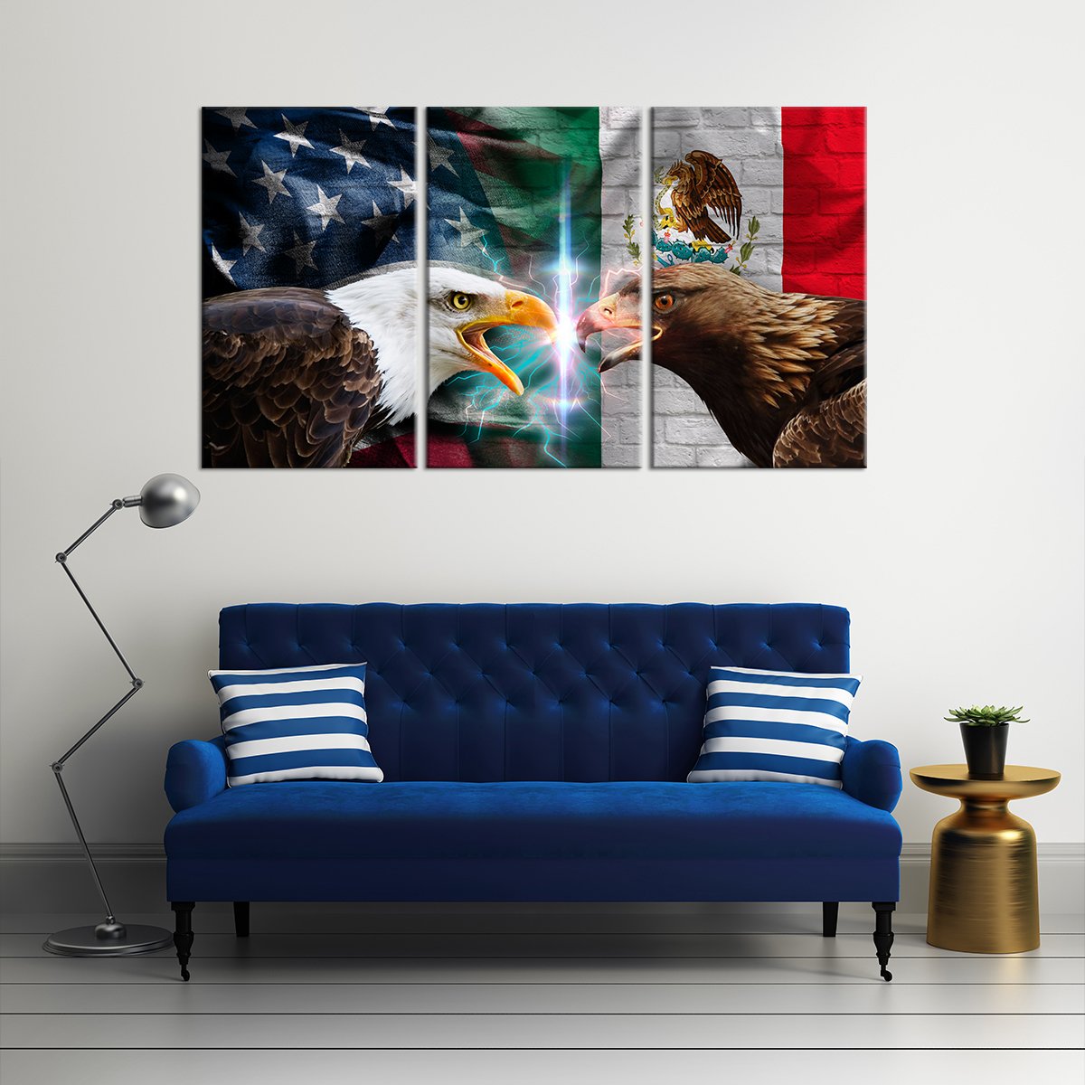 America and Mexico Eagles Flag Multi Panel Canvas Wall Art