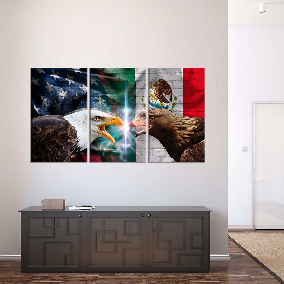 America and Mexico Eagles Flag Multi Panel Canvas Wall Art