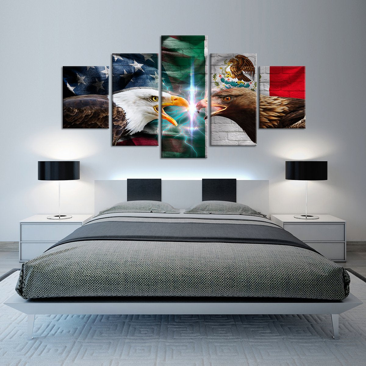 America and Mexico Eagles Flag Multi Panel Canvas Wall Art