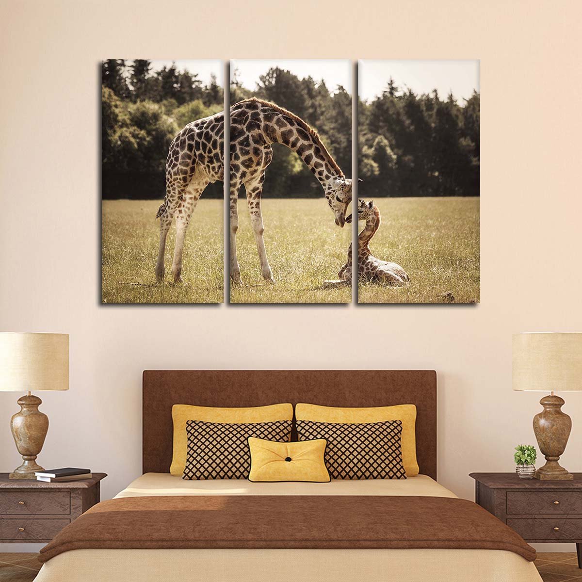 Cute Giraffes Multi Panel Canvas Wall Art