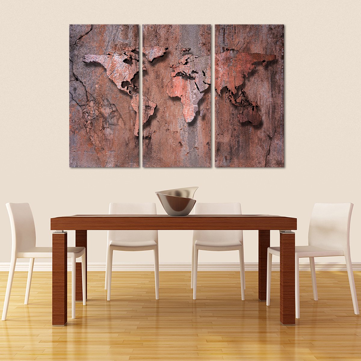 3D Rock World Map Multi Panel Canvas Wall Art