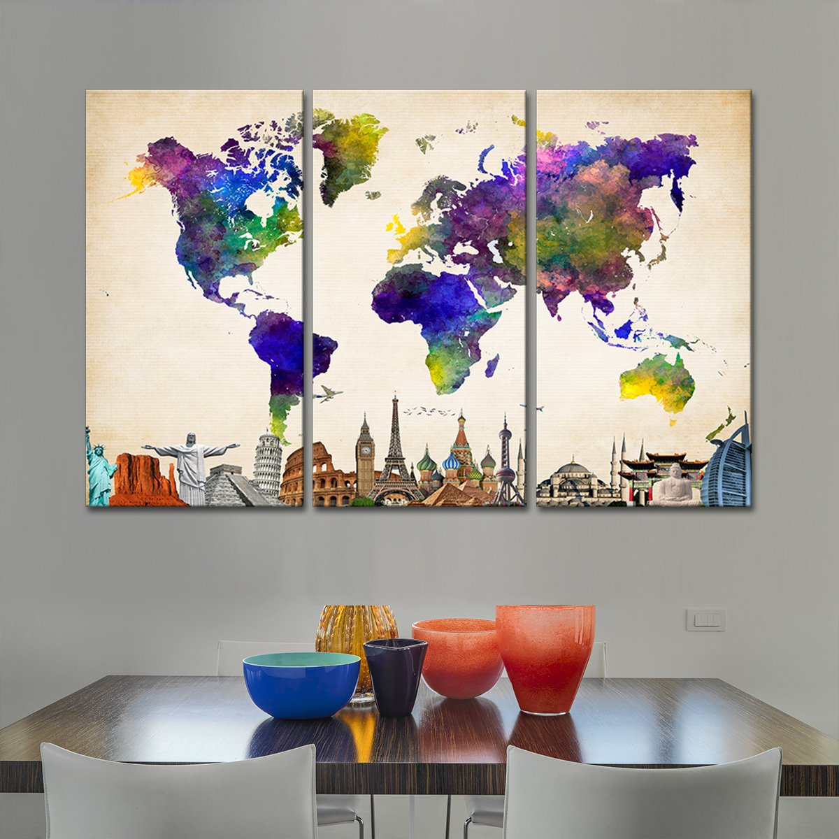Violet World Map Masterpiece Multi Panel Canvas Wall Art
